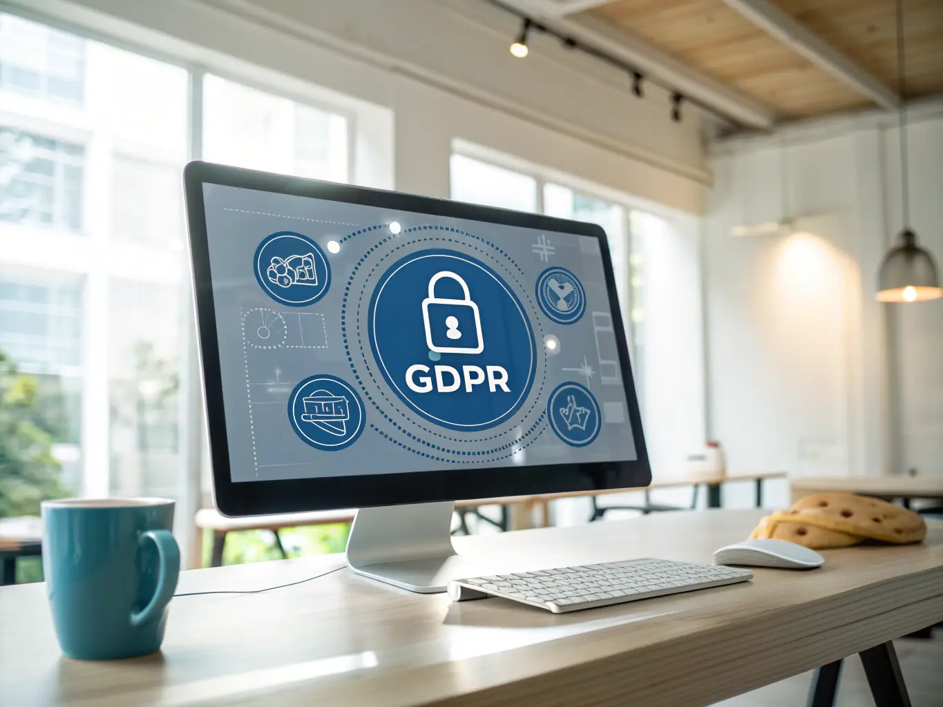 A secure digital interface displaying GDPR compliance metrics and data protection protocols, highlighting the technical aspects of GDPR consulting.